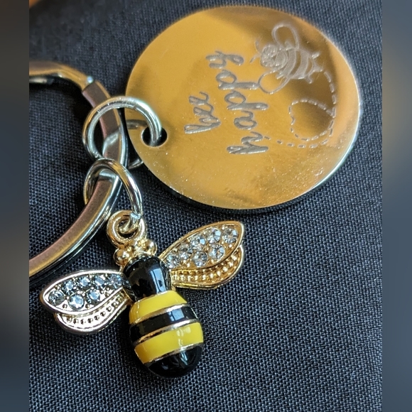 NEW silver tone bee charm & BEE Happy w/cute bee cartoon etched circular charm - Picture 3 of 4